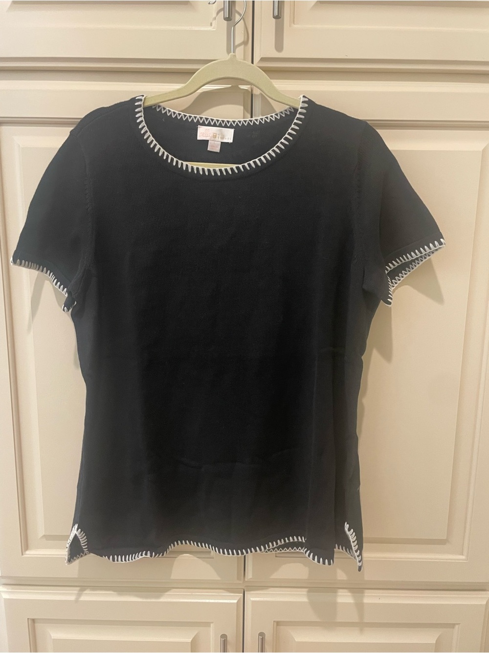 Belle by Kim Gravel Black Short-Sleeve Knit Top with White Contrast Stitching